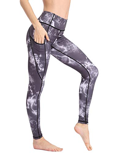 FLYILY Pantalones deportivos de cintura alta para mujer para correr yoga y ejercicio Leggings de color sólido con Tasche