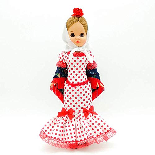 Folk Artesanía Muñeca Sintra 42 cm colección Madrileña o Chulapa, Nueva y Original, Similar Nancy (Blanco Lunar Rojo)