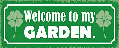 FS - Cartel de Chapa Curvado con Mensaje Welcome to My Garden (10 x 27 cm)