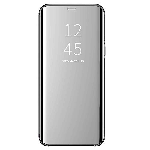 Funda para Samsung Galaxy Note 8 Suave + Duro Carcasa Espejo Mirror Flip Caso Ultra Delgada Shock Caja del Teléfono Translucent Window View (Plata, Samsung Galaxy note8)