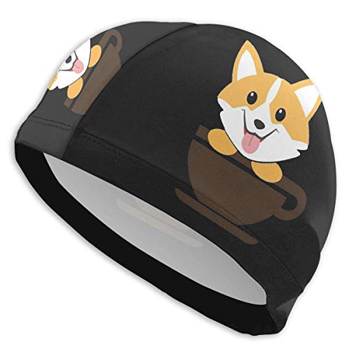 fuyon Corgi Dog Coffee Paw Teacups Gorro de baño de Ajuste cómodo para Hombres, Mujeres, Adultos, jóvenes, diseño ergonómico 3D