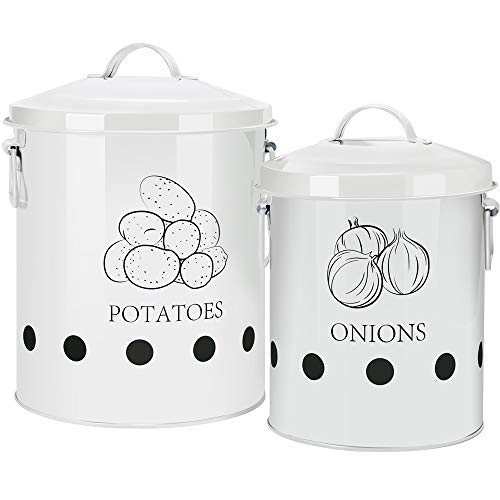 G.a HOMEFAVOR Olla Patatas, Cubo de Lata para Almacenamiento de Patatas, Cesta de Metal para Frutas, Verduras y Cebolla, Envases para ajo para la Cocina, Set de 2