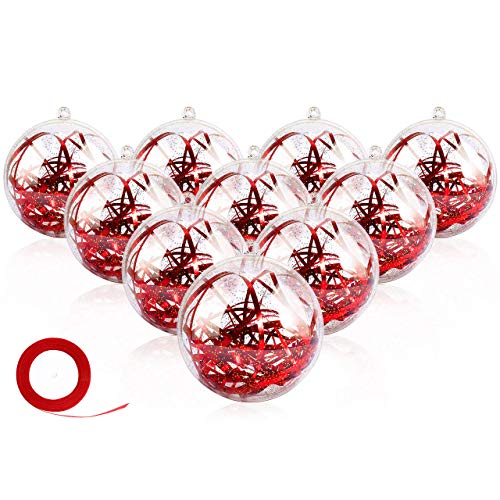 Gifort 20 Piezas Bolas de plástico Transparente 8cm, Bolas Transparentes para Rellenar, DIY Adornos Plástico de Árbol Navidad Personalizadas para Manualidades Decoración del Festival Fiesta (Gold)