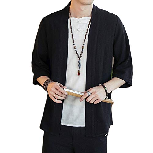 GladiolusA Chaqueta Haori Cárdigan Kimono Japón Capa Abrigo Corto para Hombres Negro M