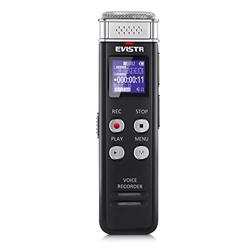 Grabadora digital EVISTR de 16GB activada por voz con reproducción - Dictafono de cinta pequeña actualizado para conferencias, reuniones, entrevistas, reproductor de MP3 con carga mini USB