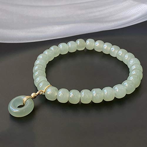 GZMUS Lucky Wealth Natural Authoric Hetian Jade Bucket Barlas Paz Colgante Pulsera para Buena Suerte Feng Shui Regalos Chinos para Mujeres/Hombres Atraen Dinero Prosperidad para La Colección,6 * 8mm