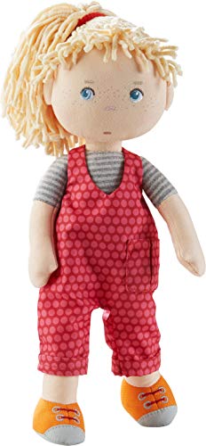 HABA 305408 Cassie, muñeca de Trapo de Materiales Suaves y Lavables con Peto y Goma Trenzada, 30 cm, muñeca para niños a Partir de 18 Meses