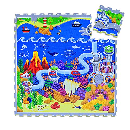 Hakuna Matte Alfombra Infantil Puzzle Diseño Coches 1,2 x 1,2m- 16 Piezas Interconectadas para el Piso - Alfombra Puzzle 20% + Gruesa – Certificado EN-71 Sin Olor – Empaque Caja de Cartón Reciclable