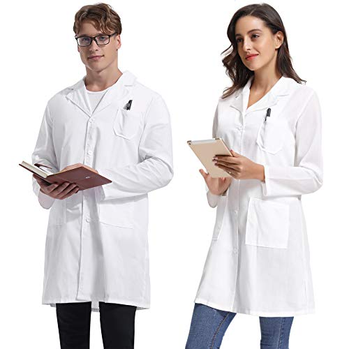 Hawiton Bata de Laboratorio para Hombre y Mujer Bata de Laboratorio para Mujer Doctores Bata Blanca Bata de Laboratorio Uniforme Escolar Abrigo de Estudiantes