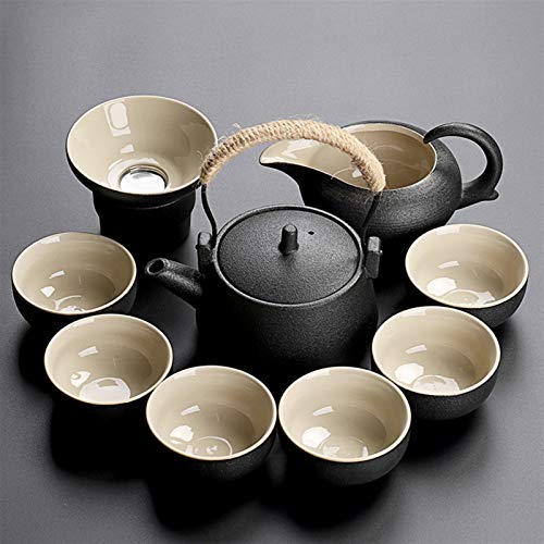 HCO-YU 9 PCS/Set China Vajilla Negro Cerámica Sets De Té De Porcelana Exquisita Tetera De Porcelana Hecho A Mano Kungfu Kettle TEACUPS Hombre DE TEAWARE DE TEAWARE (Color : G)