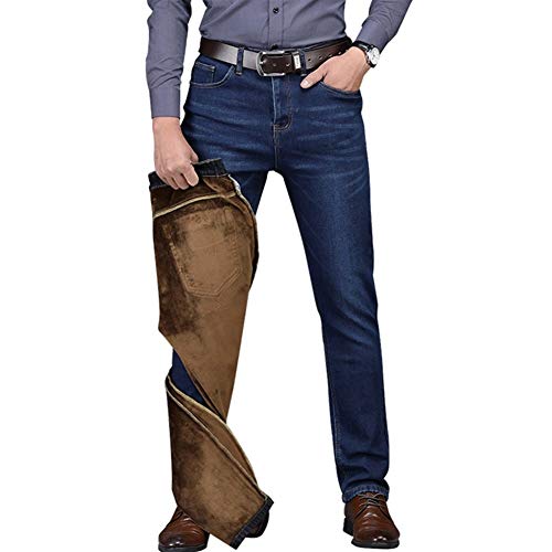 HenShiXin Los Hombres de Recta Los Pantalones Vaqueros Más Gruesos Pantalones De Terciopelo Cálidas Largo Tramo Recto De Los Hombres Flaco (Color : Blue, Size : 32)