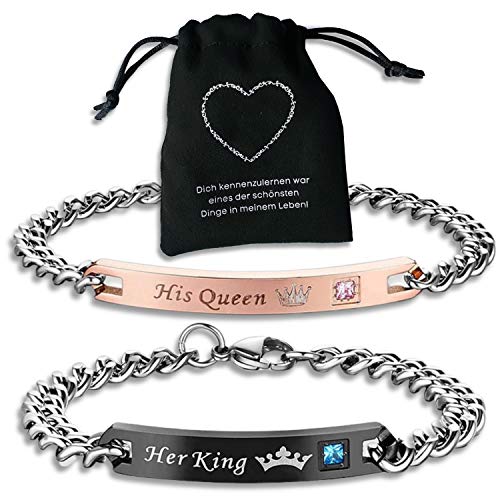 Her King His Queen - Pulsera para parejas, con grabado