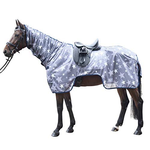 HKM 125 - Manta antimoscas para Caballo, Color Gris y Blanco