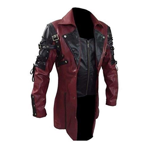 Hombres Chaqueta de Cuero Steampunk Retro Locomotora Abrigo Vintage Cremallera Manga Larga Deporte Top Blusas Otoño Invierno Hombres Outwear riou