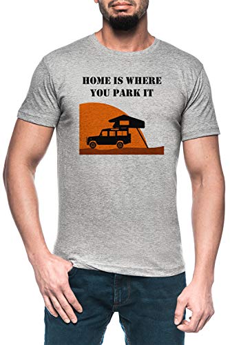 Home Is - Defender 110 - Roof Tent Hombre Gris Camiseta Manga Corta Men's Grey T-Shirt