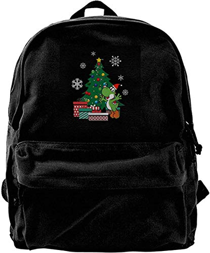 Homebe Mochila antirrobo Impermeable,Canvas Backpack Yoshi Around The Christmas Tree Mario Rucksack Gym Hiking Laptop Shoulder Bag Daypack for Men Women