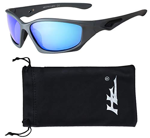 Hornz HZ Serie Pro - Gafas de Sol Polarizadas Premium Marco gris mate de Gunmetal – Lente de espejo de hielo azul