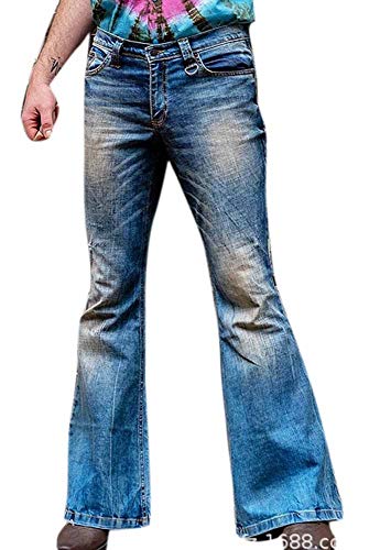 Huateng De los Hombres Hippie Indie Jeans con Corte de Bota Pantalones de Mezclilla Acampanados Todos los tamaños de Cintura