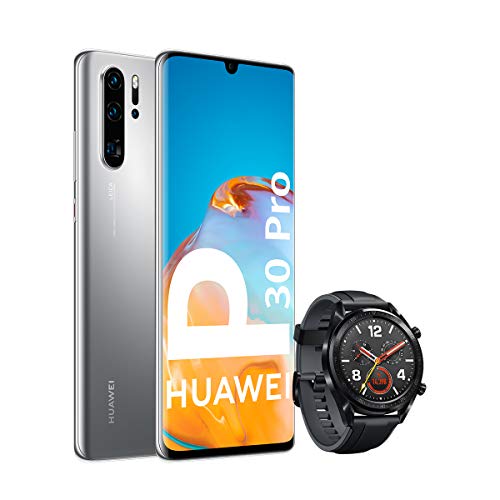 Huawei P30 Pro New - Smartphone de 6.47" OLED (Kirin 980, RAM de 8GB, Memoria Interna de 256GB, Cuádruple cámara Leica, Zoom MAX. 50X, Nuevo EMUI 10.1) Plata + Watch GT Sport