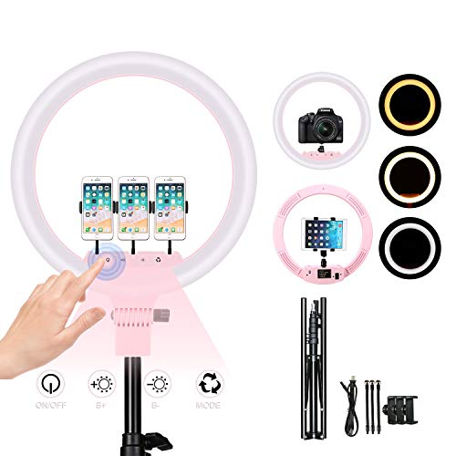 iEGrow Ring Light 18 Inches Pantalla Táctil para Cámara y Teléfono 2700K-5500K Anillo de Luz con Tripode y Bolsa de Viaje Aro de Luz para Movil, Maquillaje, Fotografia, Youtube