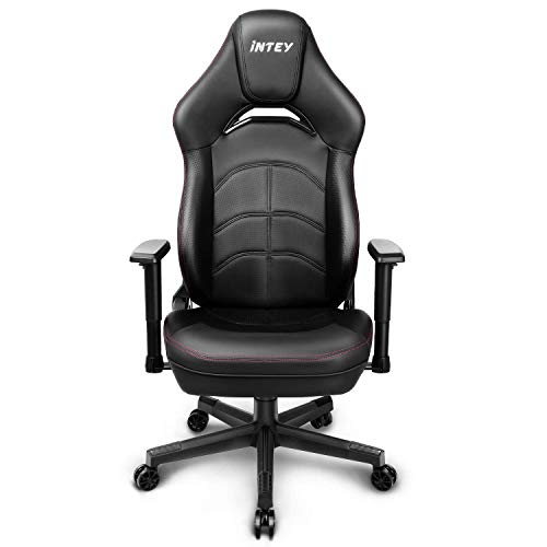 INTEY Silla Gaming Ergonomica con Mecanismo de Inclinación(55º), Silla de Gaming con Asiento Ancho y Grueso, Apoyabrazos 2D, Carga de 150kg - Negro