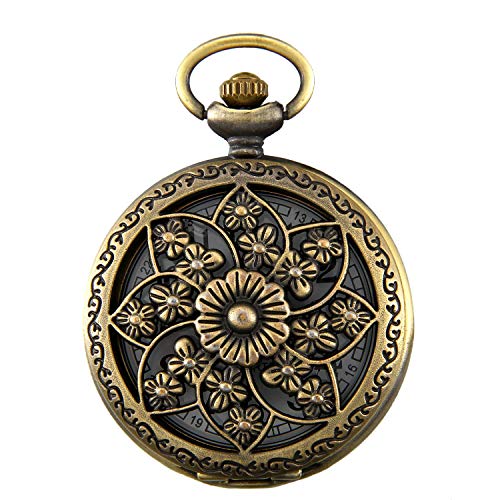 JewelryWe Reloj de Bolsillo pequeño con Cadena Larga, Flores y Mariposa Retro Hueco Colgante para Vestido, Regalo para Mujer (Rosa)