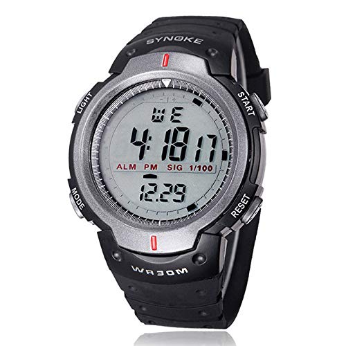 jieGorge Reloj Deportivo, Impermeable, Deportes al Aire Libre, Hombres, Reloj de Pulsera con Alarma LED Digital, Joyas y Relojes (Gris)