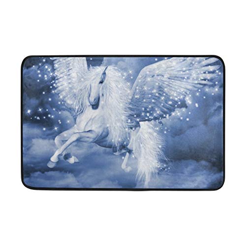 Joe-shop Felpudo Alfombra de Entrada Alfombra de Piso Alfombra Unicornio Blanco Pegaso en Las Nubes Alfombrillas de baño Antideslizantes 60x39 Pulgadas / 150x100cm