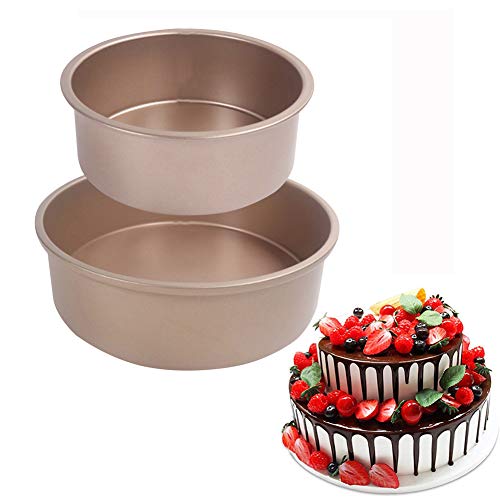 Juego de moldes redondos dorados para tartas con base suelta, 2 unidades, antiadherentes, de carbono, con fondo extraíble para bodas, cumpleaños, Navidad y tartas de 6 pulgadas + 8 pulgadas