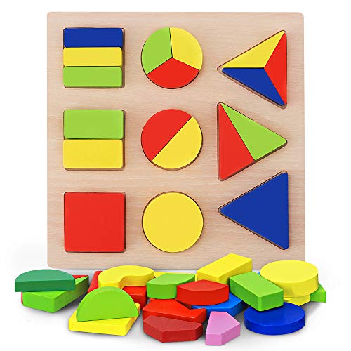 Juguete Educativo de Madera Juego Bloques de Forma geométrica Niños Preescolar Aprendizaje Temprano Montessori Construcción Puzzle Tablero Wooden Shape Sorter(Type B)