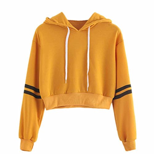 K-youth Sudadera Cortas con Capucha para Mujer, Sudaderas para Mujer Hoodie Blusa Camiseta de Manga Larga Tops de Deportivo Moda Basico Sencillo Primavera para Mujeres Chica (Amarillo, M)