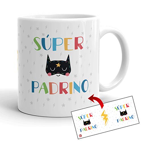 Kembilove Tazas de Familia – Originales Tazas de Desayuno para Toda la Familia – con Mensaje Eres un Súper Padrino – Tazas de Café para Hombres y Mujeres – Regalos Originales para Familiares