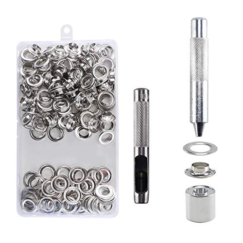 Kit Ojetes Metalicos 10mm HO2NLE 100 Set Ojales Metalicos Acero Inoxidable Herramienta de Montaje de Arandela Ojales para Lonas Toldos Cortinas Remachador Banderas Carpas con Caja de Almacenamiento