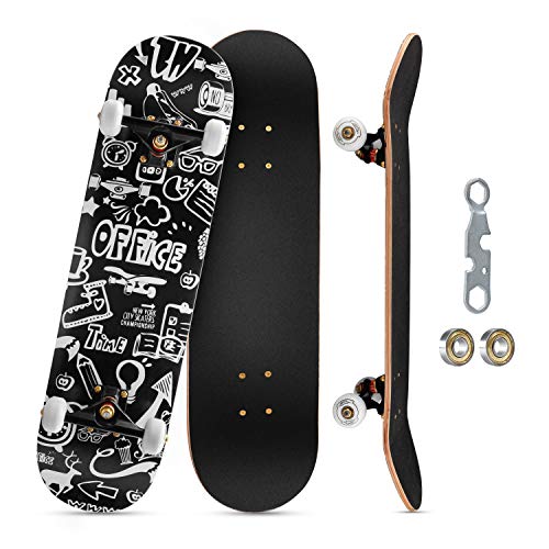 KOVEBBLE Longboard profesional estándar completo de 81 x 20 cm para niños, adolescentes y adultos, regalo de 7 capas de arce canadiense doble patada con una herramienta de reparación