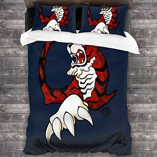 KUKHKU Shenmue Tiger Juego de cama de 3 piezas, funda de edredón de 86 x 70 pulgadas, decorativo juego de cama de 3 piezas con 2 fundas de almohada