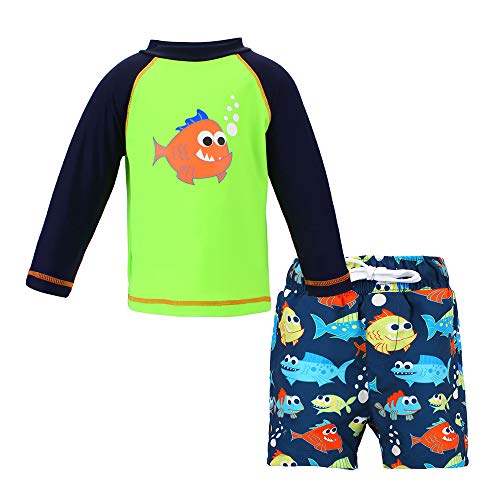 LACOFIA Bañador de Dos Piezas para niños Conjunto de Camisetas y Pantalones de natación para Bebe niños con protección Solar UPF 50+ Secado rapido Verde 4-5 años