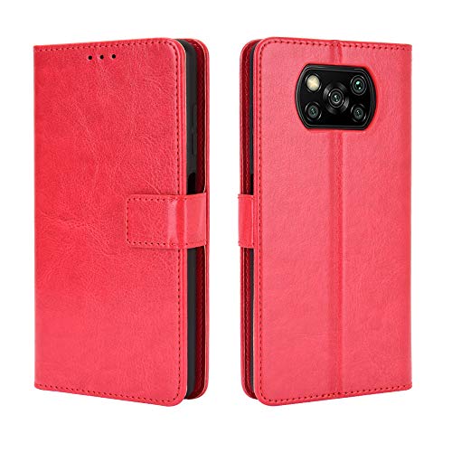 LAGUI Compatible para Funda Xiaomi Poco X3, Carcasa Madura y Estable Tipo Libro con Ranuras para Tarjetas de Soporte Horizontal y Solapa con Cierre magnético, Rojo