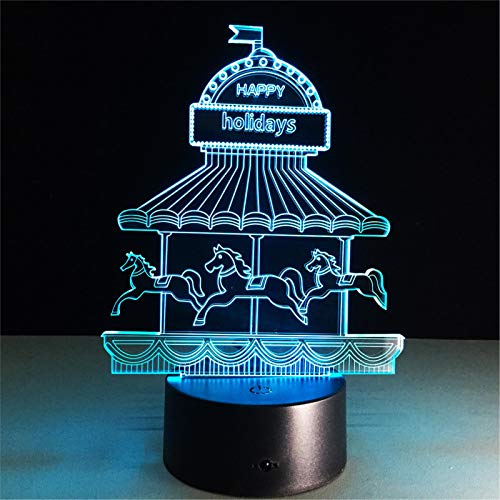 LBJZD luz de noche Happy Holiday Childhood Memory Gift Merry Go Round 3D Ilusión Led Luz De Noche 7 Colores Lámpara De Mesa Novedad Luz Sin Mando A Distancia