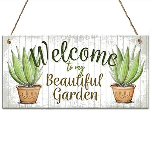 Lecheng Placa de madera con texto en inglés "Welcome to my Garden", para colgar en la puerta, 20 x 10 cm, diseño retro