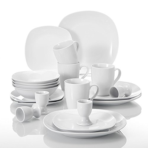 MALACASA, Serie Elisa, 20 Piezas Juego de Servicio vajilla de Porcelana Servicio de combinación Juego de Cena, Cada 4 Platos de Postre, Plato de Sopa, Plato de Cena, huevera, Taza para 4 Personas