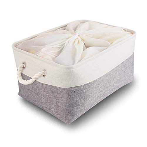 Mangata Caja de Almacenamiento Ropa XXL, cestas de almacenaje Tela, Plegable Cajas organizadoras para Juguetes, armarios (Extra Grand, Gris Blanco)