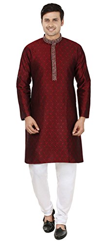 Maple Clothing Kurta para hombre, en jacquard de seda, ropa para fiesta india -  Rojo -  XL Pecho 121,92 cm