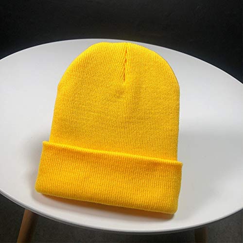 MAWA Sombreros de Invierno para Unisex nuevos Gorros de Punto sólido Lindo Sombrero señora otoño Gorros de Gorrita Tejida más cálidos Hombres Gorra Casual al por Mayor - Amarillo