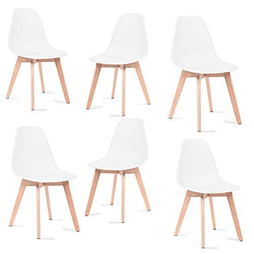 Mc Haus KATLA - Sillas Blancas Tulip, Comedor, Oficina, Patas de Madera y Respaldo Ergonómico, 47x46x82cm, Pack de 6