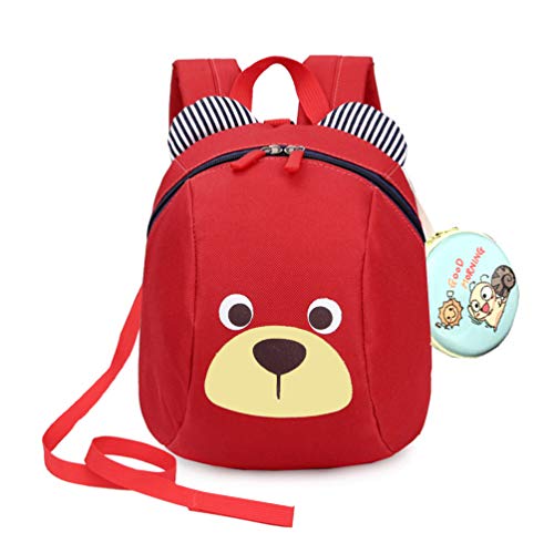 MCUILEE Mochila para Niños/PequeñA Bebes Guarderia Bolsa con Arneses de Seguridad,Rojo