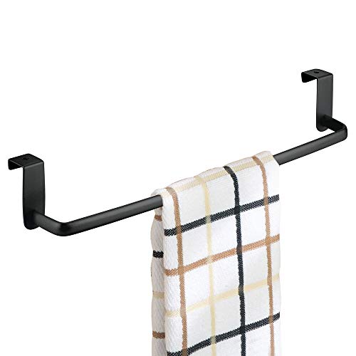 mDesign Soporte para Toallas y repasadores -Toallero para Cocina Colgante - Accesorio para Armario, se coloca sobre la Puerta sin Herramientas - Largo: 37 cm - Negro Mate