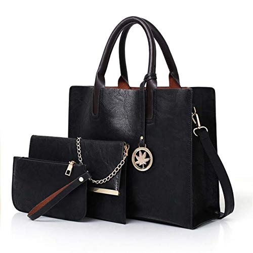 Mdsfe 3PCS Bolso de Mujer Bolso de Moda Bolso de Cuero de PU para Mujer Bolso de Mensajero de Color sólido Bolsos de Hombro para Mujer Nuevo 2020 - Negro, 32x12x27cm