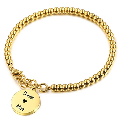 MeMeDIY Pulsera Personalizada con Grabado De Nombres Letra Inicial Piedra Natal Tobillera para Mujeres Niñas Acero Inoxidable Cadena De Cuentas Ajustable Corazón Regalos para Mejores Amigos Joyería