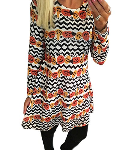 Minetom A-Line Vestido de Navidad para Mujer Niñas Mangas Largas Ropa Impresión Calabaza Nieve Camiseta Swing Dress Tipo K ES 36