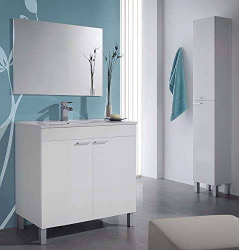 Miroytengo Pack Muebles Mueble baño Espejo Columna Auxiliar y lavamanos PMMA Color Blanco Brillo